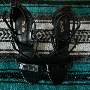 Michael Kors Black Crodile Stilleto Strappy Heels Size 8.5